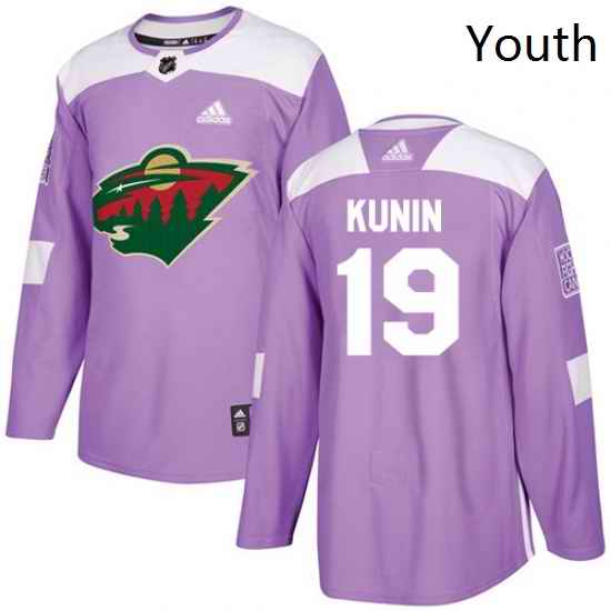 Youth Adidas Minnesota Wild 19 Luke Kunin Authentic Purple Fights Cancer Practice NHL Jersey